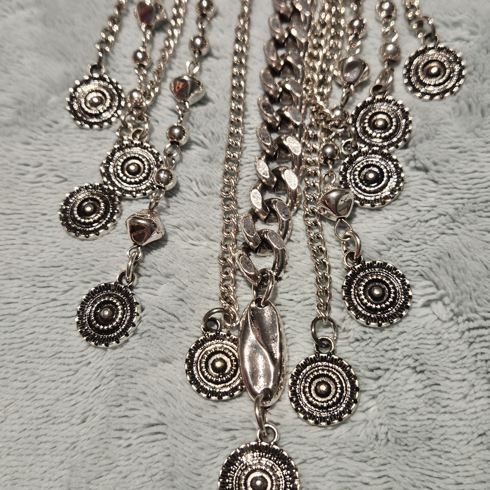 NWT Eye Candy Luna Coin Silver Necklace Bohemian Fringe Maximalism Eclectic - Picture 5 of 7